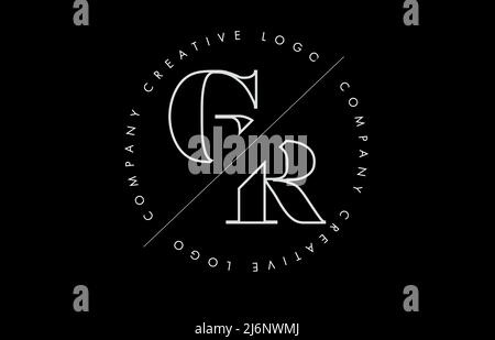 White Outline GR letter logo with cut and intersected design and round frame. Vector illustration with monogram design and written circle. Stock Vector