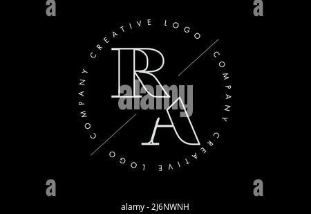 Outline RA r a letter logo with cut and intersected design and round frame. Vector illustration with monogram design and written circle. Stock Vector