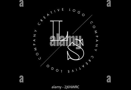 White Outline LS l s letter logo with cut and intersected design and round frame. Vector illustration with monogram design and written circle. Stock Vector