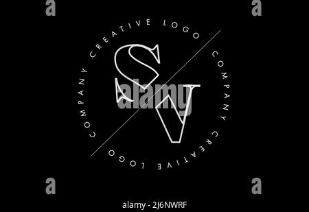 Outline SV s v letter logo with cut and intersected design and round frame. Vector illustration with monogram design and written circle. Stock Vector