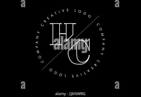 White Outline HC h c letter logo with cut and intersected design and round frame. Vector illustration with monogram design and written circle. Stock Vector