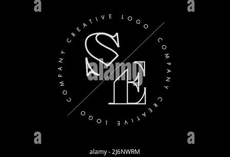 Outline SE s e letter logo with cut and intersected design and round frame. Vector illustration with monogram design and written circle. Stock Vector