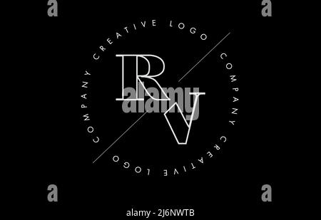 Outline RV r v letter logo with cut and intersected design and round frame. Vector illustration with monogram design and written circle. Stock Vector