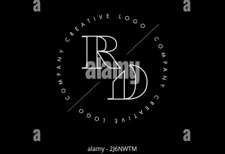 Outline RD r d letter logo with cut and intersected design and round frame. Vector illustration with monogram design and written circle. Stock Vector