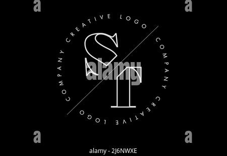 Outline ST s t letter logo with cut and intersected design and round frame. Vector illustration with monogram design and written circle. Stock Vector