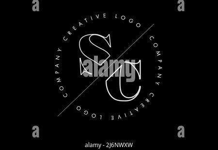 Outline SC s c letter logo with cut and intersected design and round frame. Vector illustration with monogram design and written circle. Stock Vector