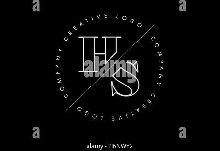 White Outline HS h s letter logo with cut and intersected design and round frame. Vector illustration with monogram design and written circle. Stock Vector