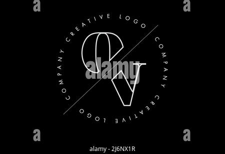 Outline OV o v letter logo with cut and intersected design and round frame. Vector illustration with monogram design and written circle. Stock Vector