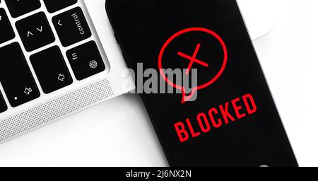 Blocked messages concept, mobile phone privacy background. Black screen with icon and text. Modern technologies photo Stock Photo