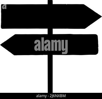 Wooden arrow-shaped signboard vector silhouette, copy space, direction guidepost silhouette, black color isolated on white background Stock Vector