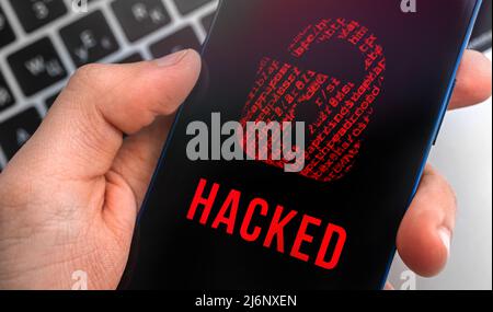 Hacking and cybersecurity, mobile data protection, privacy and security concept background. Modern technology Stock Photo