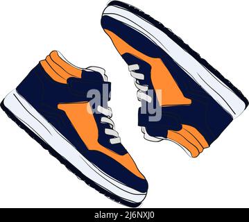 Colorful fashion sneakers illustration, a sneaker with top view, flat  design, Sketch concept drawing shoes, orange and navy blue colors Stock  Vector Image & Art - Alamy