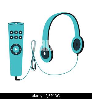 Museum audio guide with headphones. Digital audioguide for tourist. wired headphones with remote control. Vector illustration, flat style Stock Vector