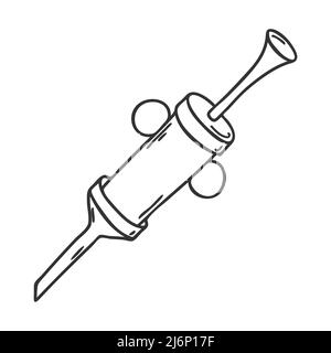 Pastry syringe. Cooking bag for the cream. Kitchen utensils. Design element for decoration menu design, recipes, and food packaging. Hand drawn and is Stock Vector