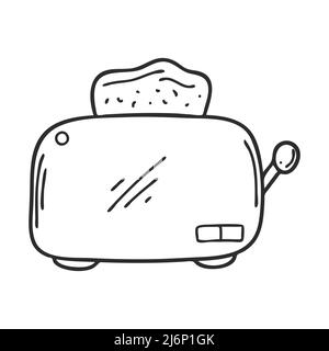 Doodle style electric toaster. Kitchen appliance for making toast for breakfast. Design element for decorating menus, recipes, packaging for food. Han Stock Vector