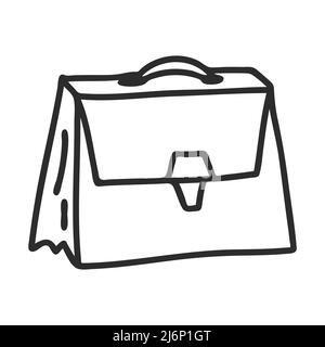 Briefcase for documents in Doodle style. Symbol of a business person, business, . The icon is hand-drawn and isolated on a white background. Black and Stock Vector