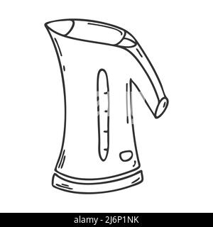 Doodle style electric kettle. Kitchen appliance for boiling water. Design can be used to decorate menus, recipes, food packaging. Hand drawn and isola Stock Vector