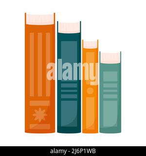 Books of different sizes with colorful covers stand vertically next to each other. Several books. Education, reading, leisure, study. Color vector ill Stock Vector