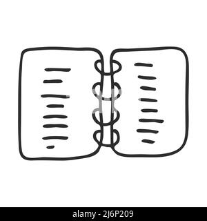 A notebook, a reminder book, a diary. Doodle style. Fastened with rings. Notepad for notes and to-do lists. A simple black and white illustration is h Stock Vector