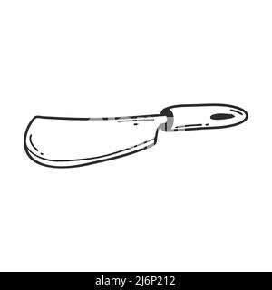 Metal knife, meat cleaver in doodle style. Kitchen utensils, inventory. Design element for the design of magazines, packaging, menus, recipes. Hand dr Stock Vector