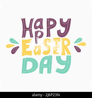 Color vector illustration with the words Happy Easter. Hand lettering. The poster is square in shape. Congratulations on Easter. The letters are hand- Stock Vector