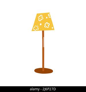 Floor lamp with a flower shade. Lighting device for the house.A simple, cute hand-drawn drawing. Hygge, a cozy home, comfort environment. Isolated on Stock Vector