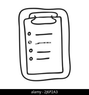To-do list on a tablet in Doodle style. A check-list to mark a task as completed. The icon is hand-drawn and isolated on a white background. Black and Stock Vector