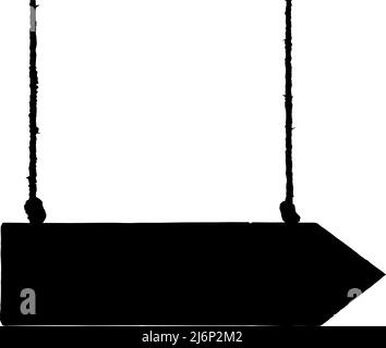 Wooden signboard with ropes, vector silhouette, copy space, direction guidepost silhouette, black color isolated on white background Stock Vector