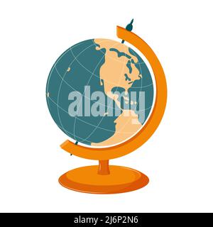 Student globe from South and North America. School equipment for geography, a symbol of the planet, the world and travel. Earth planet. Color vector i Stock Vector