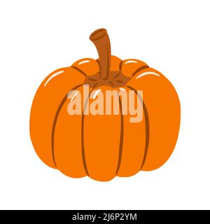 Simple pumpkin in a flat style. A ripe vegetable, a symbol of fertility, harvest, and autumn. Hand-drawn and isolated on a white background. Color vec Stock Vector