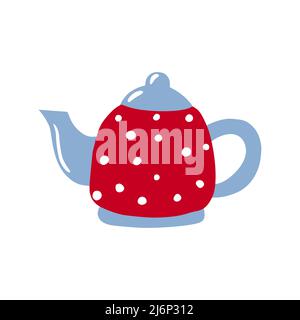 Brewing teapot. Tableware for tea. Cute hand-drawn drawing. Hygge, a cozy home, comfort. Isolated on a white background. Color vector illustration. Do Stock Vector