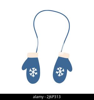 Mittens with a snowflake on an elastic band in Doodle style. An item of winter clothing. A simple, cute hand-drawn drawing. Hygge, a cozy home, comfor Stock Vector
