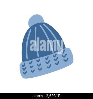 Hat with a pompom. A warm hat for fall. A simple, cute hand-drawn drawing. Hygge, a cozy home, comfort. Isolated on a white background. Color vector i Stock Vector