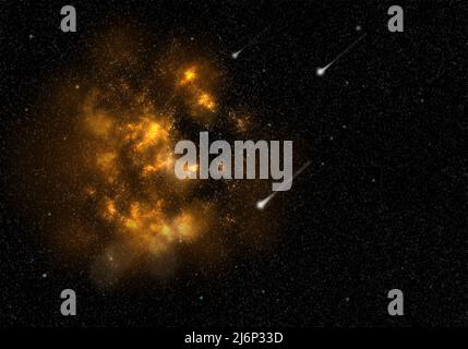 Illustration beautiful orange nebula in starry night background. Stock Photo