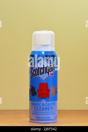 Scotchgard 3M Fabric & Carpet Cleaner. Deep Foaming Action with Scotchgard Anti-Stain Protection. Warning! contents under pressure. Stock Photo