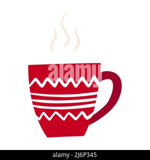 A Cup of hot drink. Tea or coffee with steam. Cute hand-drawn drawing. Hygge, a cozy home, comfort. Isolated on a white background. Color vector illus Stock Vector