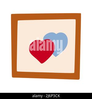 A picture with a heart in a frame in Doodle style. A simple, cute hand-drawn drawing. Hygge, a cozy home, comfort environment. Isolated on a white bac Stock Vector