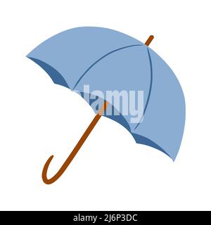 Open umbrella-walking stick. Accessory for rainy autumn weather. Cozy autumn. Hand drawn and isolated on a white background. Color vector illustration Stock Vector