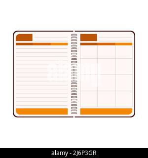 Open diary for entries in a flat style. The school diary. The view from the top.Organizer, planner with space for text. Color vector illustration. Iso Stock Vector