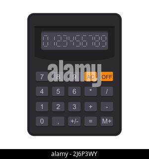 Accounting calculator in flat style. Electronic equipment for calculation, accounting, mathematics. School calculator in flat style. Isolated on a whi Stock Vector