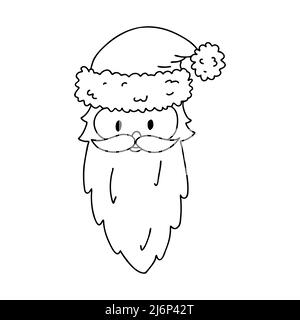 Head of Santa Claus in a hat and a beard in Doodle style. sketch is hand-drawn and isolated on white. Element of new year and Christmas design. Outlin Stock Vector