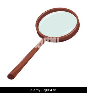 Magnifying glass with a handle. A tool for studying small details. Lens, a research device for scientists and the visually impaired. Color vector illu Stock Vector