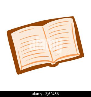 An open hardcover book in Doodle style. A simple, cute hand-drawn drawing. Reading, education, leisure, Cozy home. Isolated on a white background. Col Stock Vector