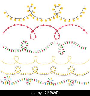 A set of different garlands in a flat style for decorating Christmas cards, invitations, leaflets, banners. Color vector illustration in flat style, i Stock Vector