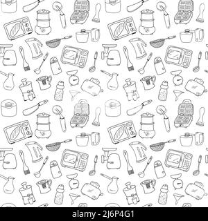 Seamless pattern with elements of kitchen utensils, utensils and ...