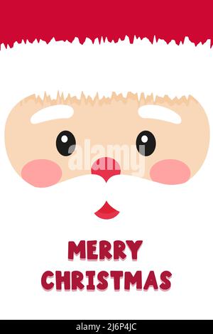 Template for new year, Christmas greeting card with the words Merry Christmas. Santa Claus face. Concept of a card in a flat style with elements and s Stock Vector
