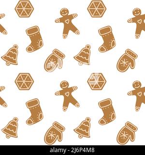 Seamless pattern with gingerbread and cookies. Symbol of new year and Christmas. For confectionery packaging.Hand-drawn elements are isolated on a whi Stock Vector