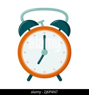 Retro alarm clock with a hammer, 7 o'clock. Time to Wake up for school and work. The icon with the clock. isolated on a white background.Color vector Stock Vector