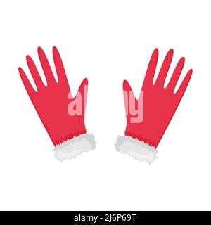 Red gloves with fur in a flat style. Winter hand accessory isolated on white background. Elements of clothing for design on the theme of winter, New y Stock Vector