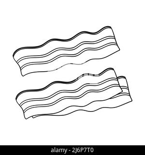 Slices of bacon. Contour sketch food illustration in doodle style, hand drawn, isolated on a white background. Black white vector Stock Vector